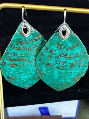 Silpada Turquoise Teardrop Dangle Earrings with Gold Accents, New